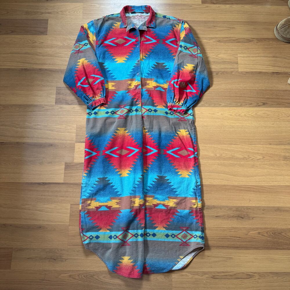 Women’s Vintage Woolrich Southwestern Aztec Navajo Print Flannel Dress Sz Small